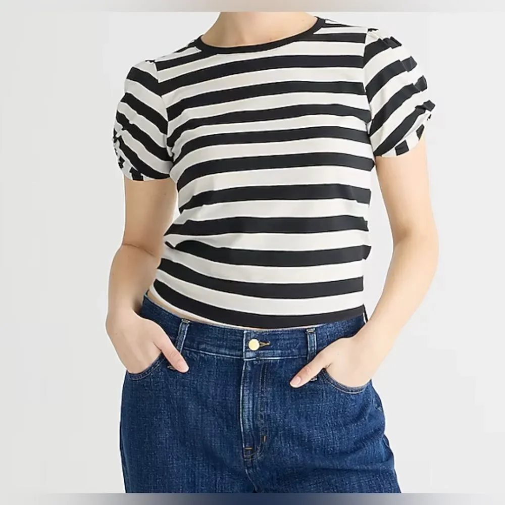 J.Crew Vintage jersey puff-sleeve T-shirt in stripe NWT Size S